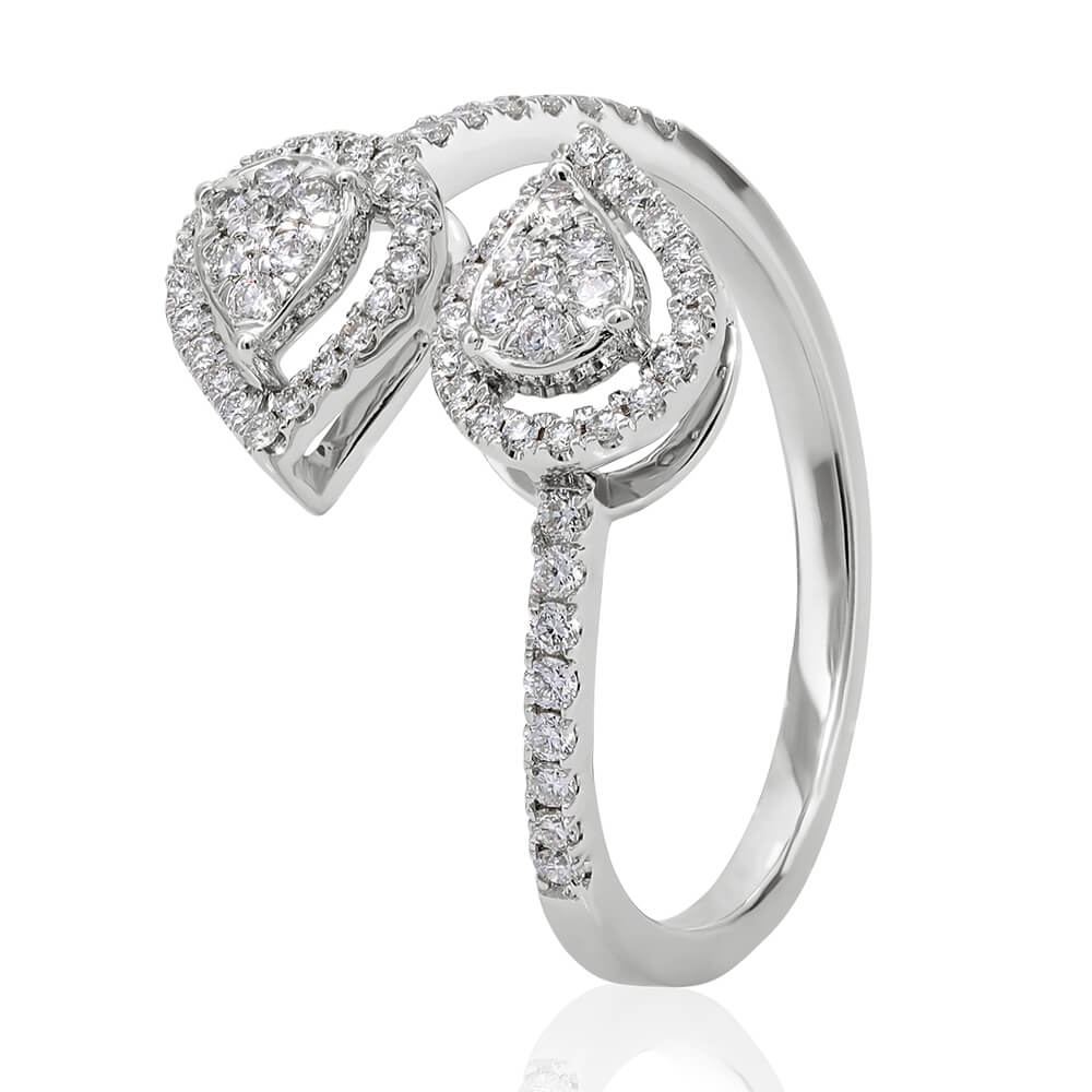 Inel din aur alb de 18K cu design in forma de picaturi incrustate cu diamante
