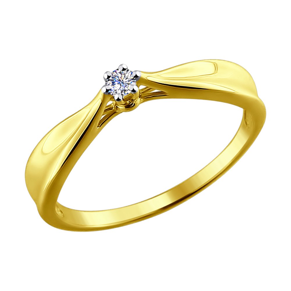 Inel din aur galben de 14K cu diamant discret pentru logodna