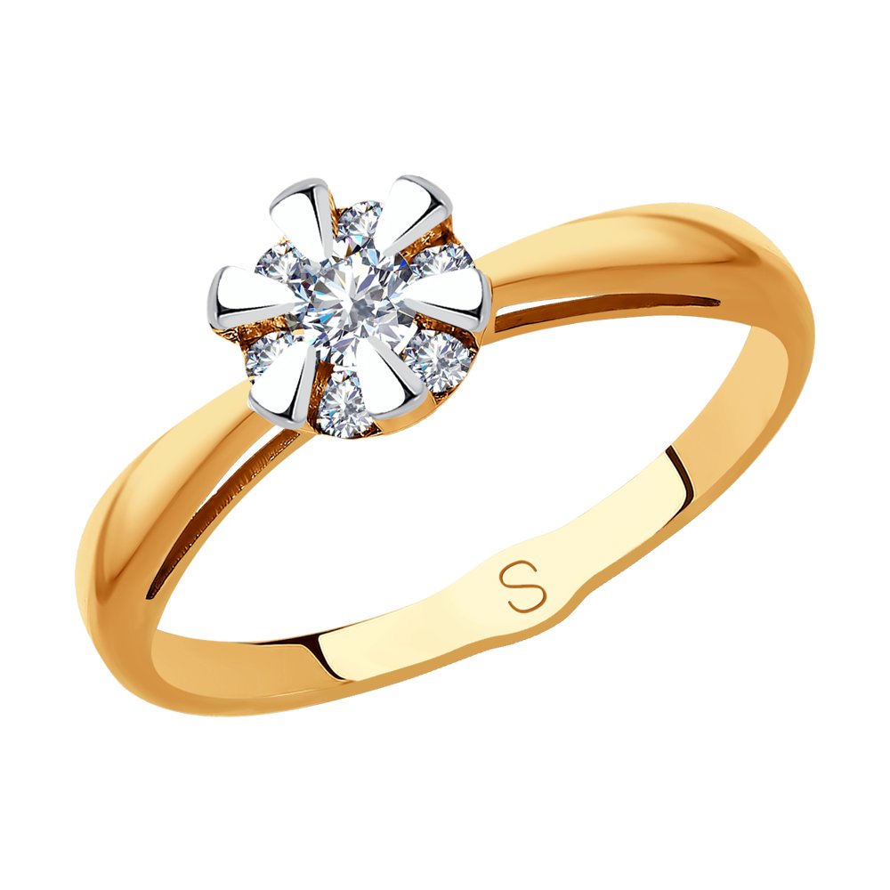Inel din aur roz de 14K cu 7 diamante si design in forma de floare