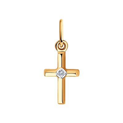 Pandantiv Cruce din Aur Roz 14K cu Diamant - 1